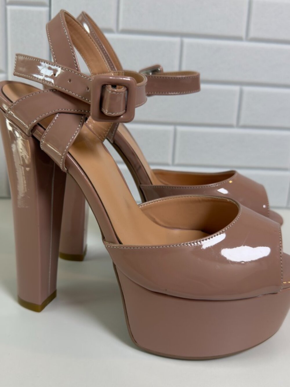 Nude 6" Platform Block Heels Size 7 - Picture 3 of 9